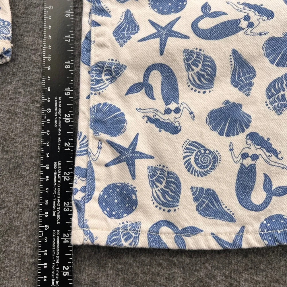 Old Navy Girls Blue White Mermaid Starfish Baggy Wide Leg Jeans Size 12